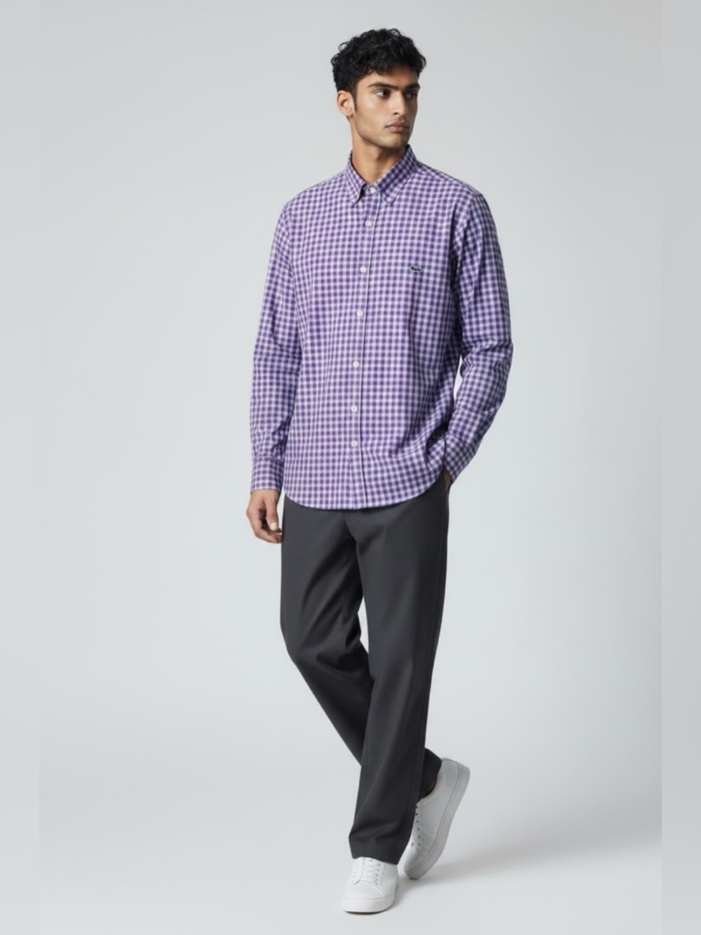 Vineyard Vibes Slim Fit Tucker Men's L Purple/Blue Gingham Button-Down Shirt